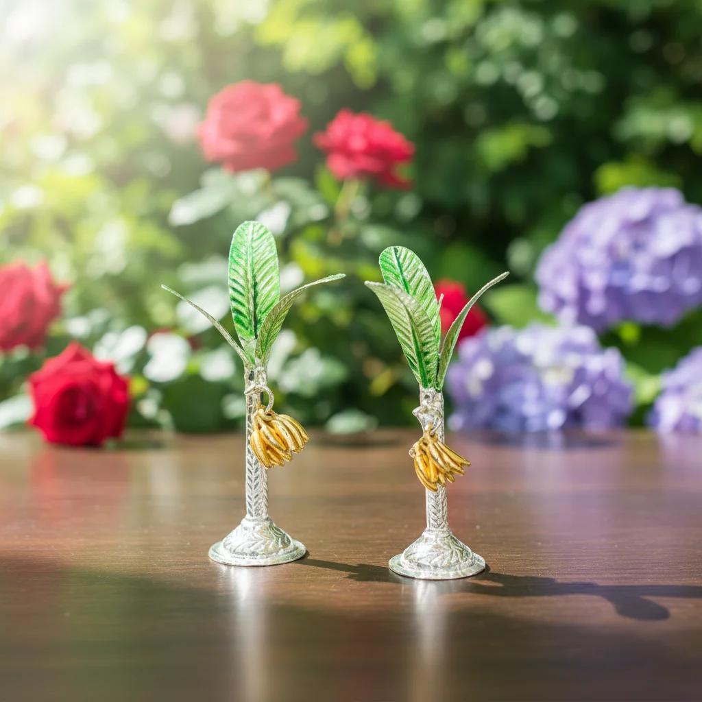 VPH Gift Store 6 Inch Banana Trees German Silver Décor for Home and Pooja