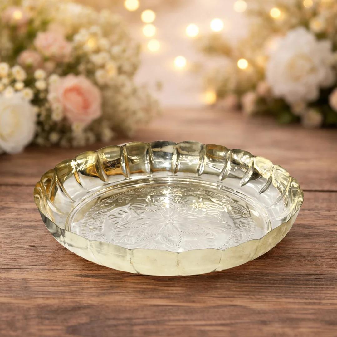 VPH Gift Store Elegant 12 Inch German Silver Lotus Plate for Spiritual Use