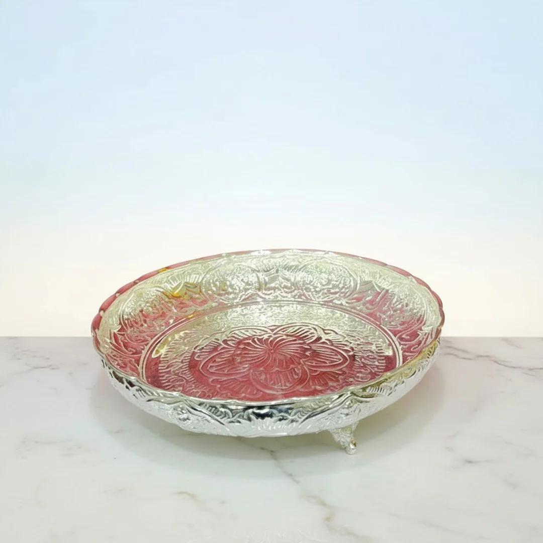 VPH Gift Store Elegant 12 Inch German Silver Lakshmi Plate for Pooja Ceremonies