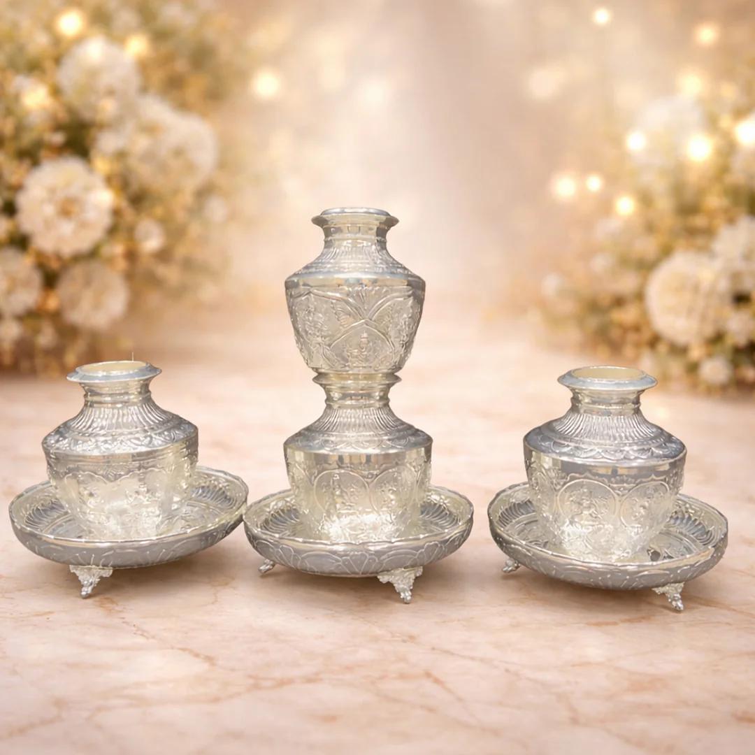 VPH Gift Store Elegant 10” Lakshmi Plate & Binde Set in German Silver for Spiritual Use