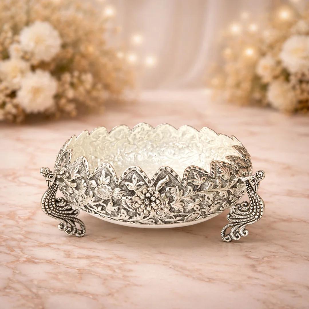 VPH Gift Store Elegant 7 Inch Urli German Silver Decorative Bowl for Home Decor