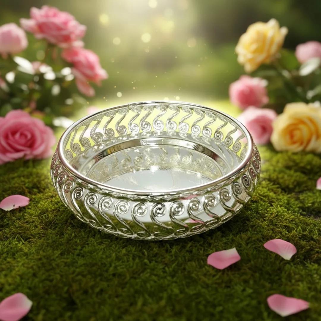 VPH Gift Store Set of 10 Elegant 5-Inch German Silver Trays for Pooja and Gifting