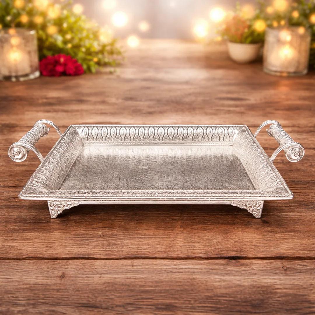 VPH Gift Store Elegant Wedding Tray in German Silver for Ceremony and Gifting