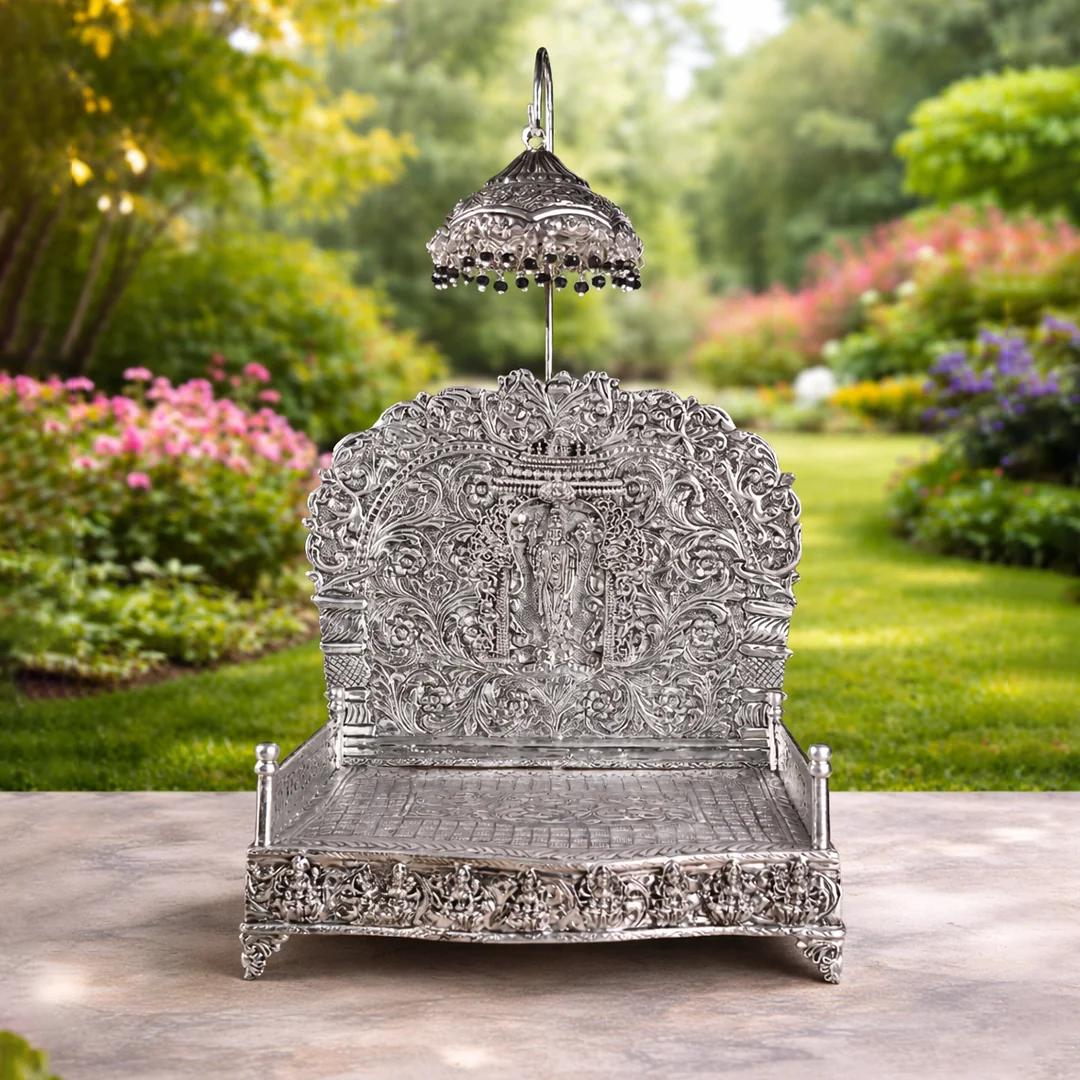 VPH Gift Store Elegant 9 Inch Simhasanam Antique in German Silver