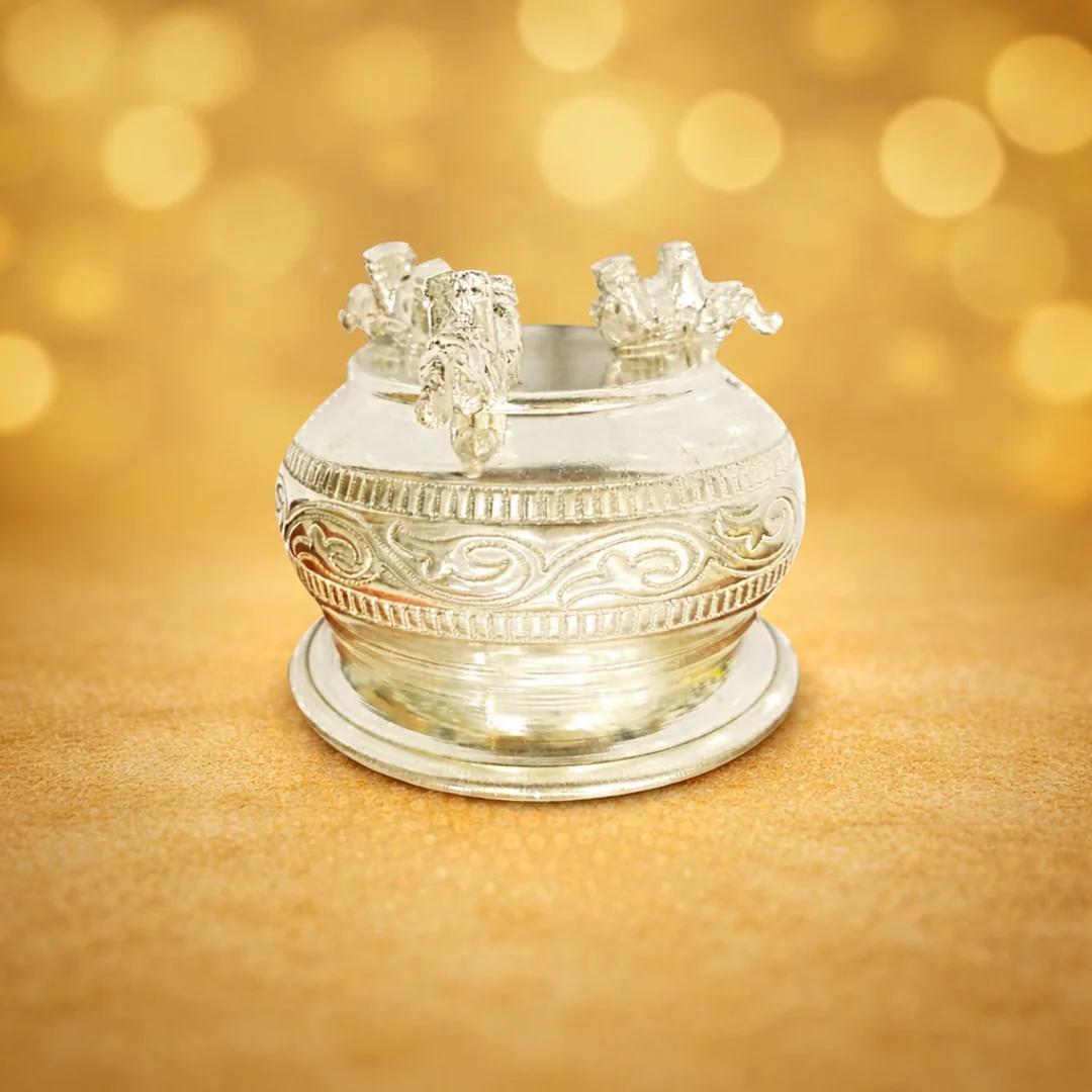 VPH Gift Store Divine Elephant Leg Bowl German Silver Decorative Bowl for Pooja and Religious Rituals