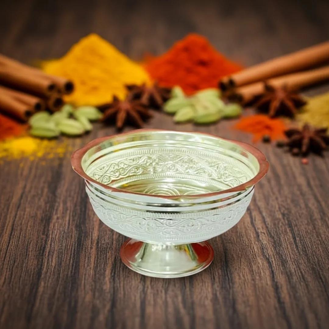 VPH Gift Store Elegant 6 Inch Prasadam Bowl in German Silver for Pooja