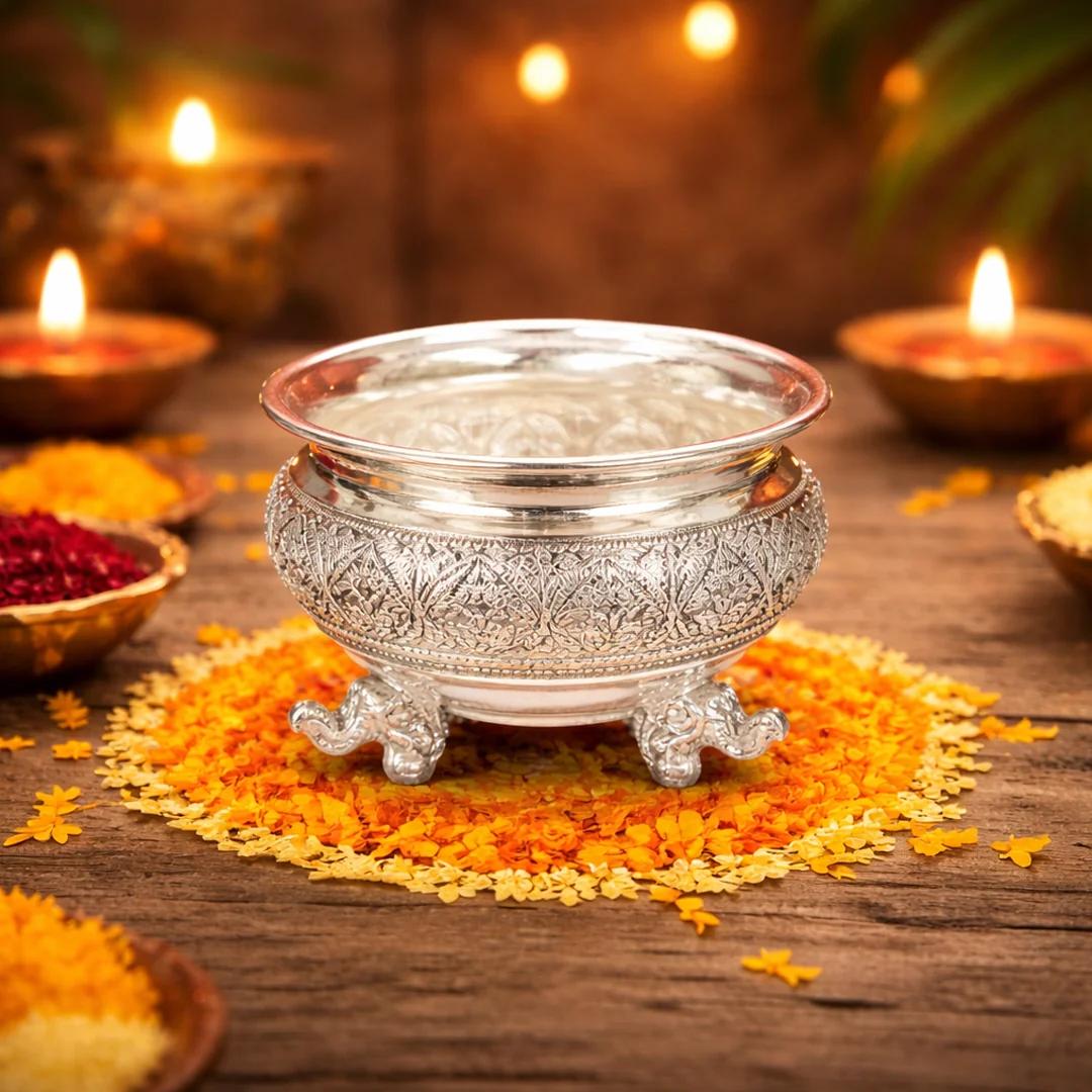 VPH Gift Store Elegant Elephant Leg Bowl in German Silver for Home Decor