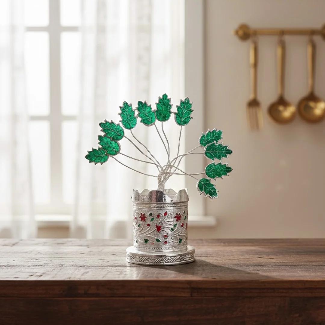 VPH Gift Store Traditional German Silver Tulasi Pot for Pooja Available Online