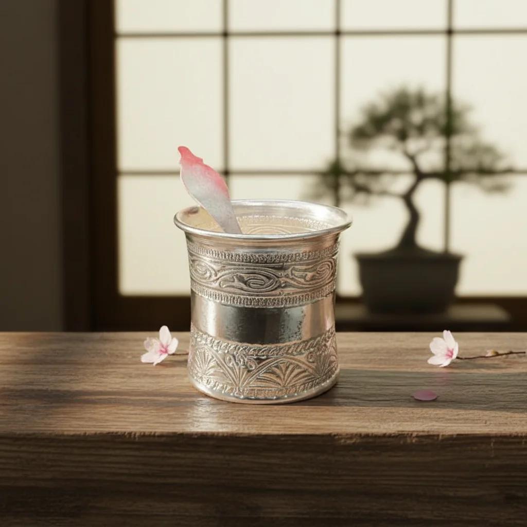 VPH Gift Store Traditional German Silver Panchapatra for Pooja Ceremonies and Home Worship