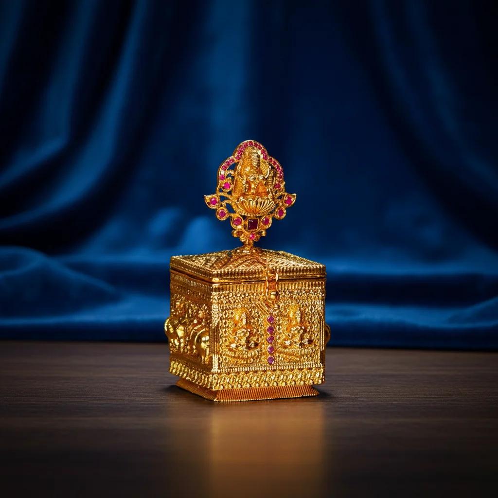 VPH Gift Store Exquisite Gold Kumkum Box German Silver for Pooja Use and Worship