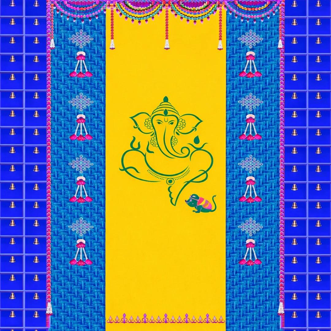 VPH Gift Store Ganesh Backdrop with Traditional Hanging Bells Design