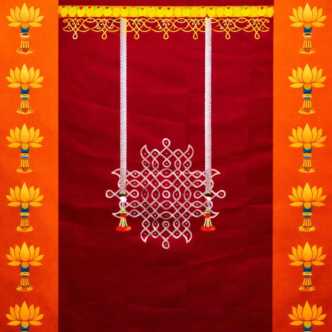 VPH Gift Store 5x8 Ft Lotus & Muggu Decoration Design