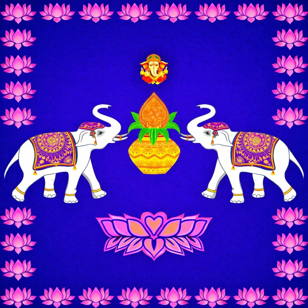 VPH Gift Store Elegant Elephants Backdrop for Pooja and Events (8x5 Ft)