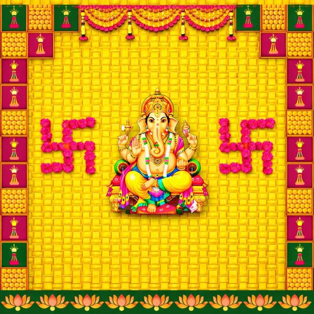 VPH Gift Store Decorative Ganesh Swastik Backdrop for Pooja (8x5 Ft)