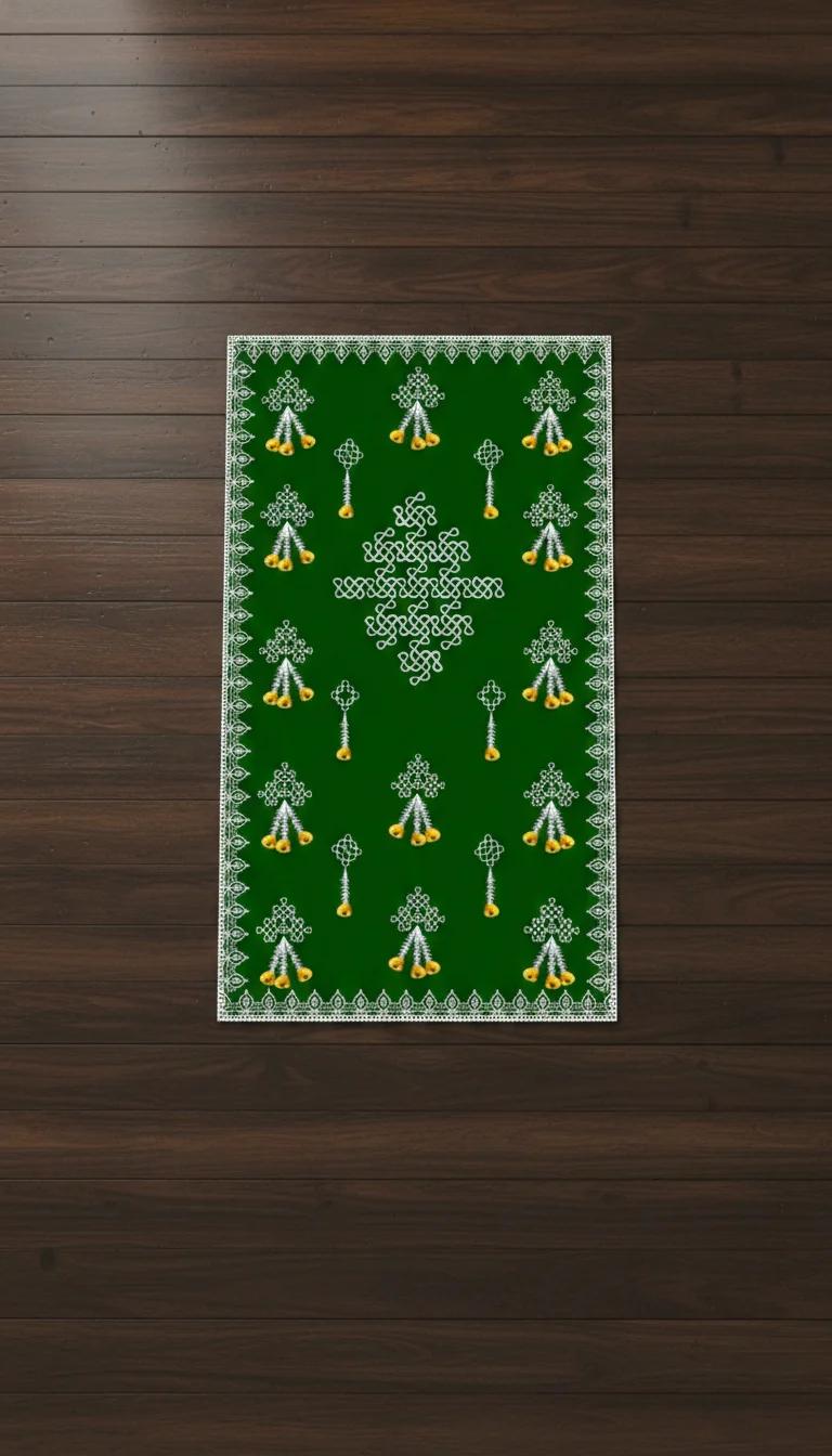 VPH Gift Store Elegant Green Muggu Backdrop with Flower Design (5x8 Ft)