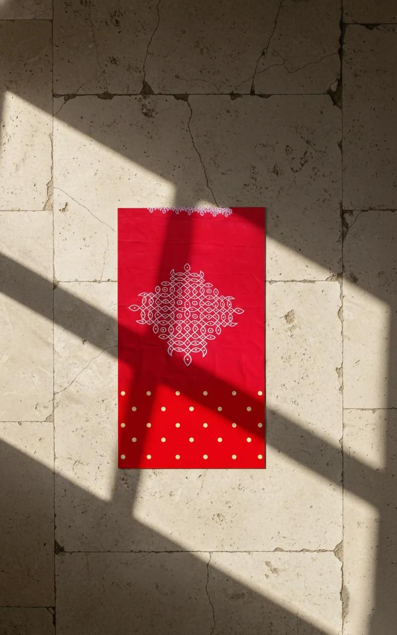 VPH Gift Store Velvet Red Muggu Design Backdrop (5x8 Ft)