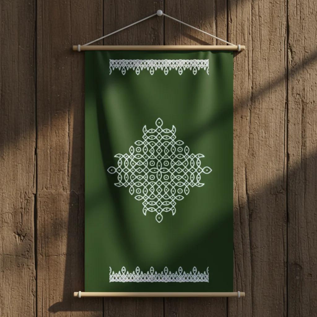 VPH Gift Store Elegant Green Muggu Backdrop with Up & Down Design (5x8 Ft)