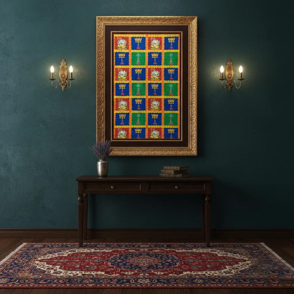 VPH Gift Store Traditional Ganesha and Lotus Flower Design Backdrop (5x8 Ft)