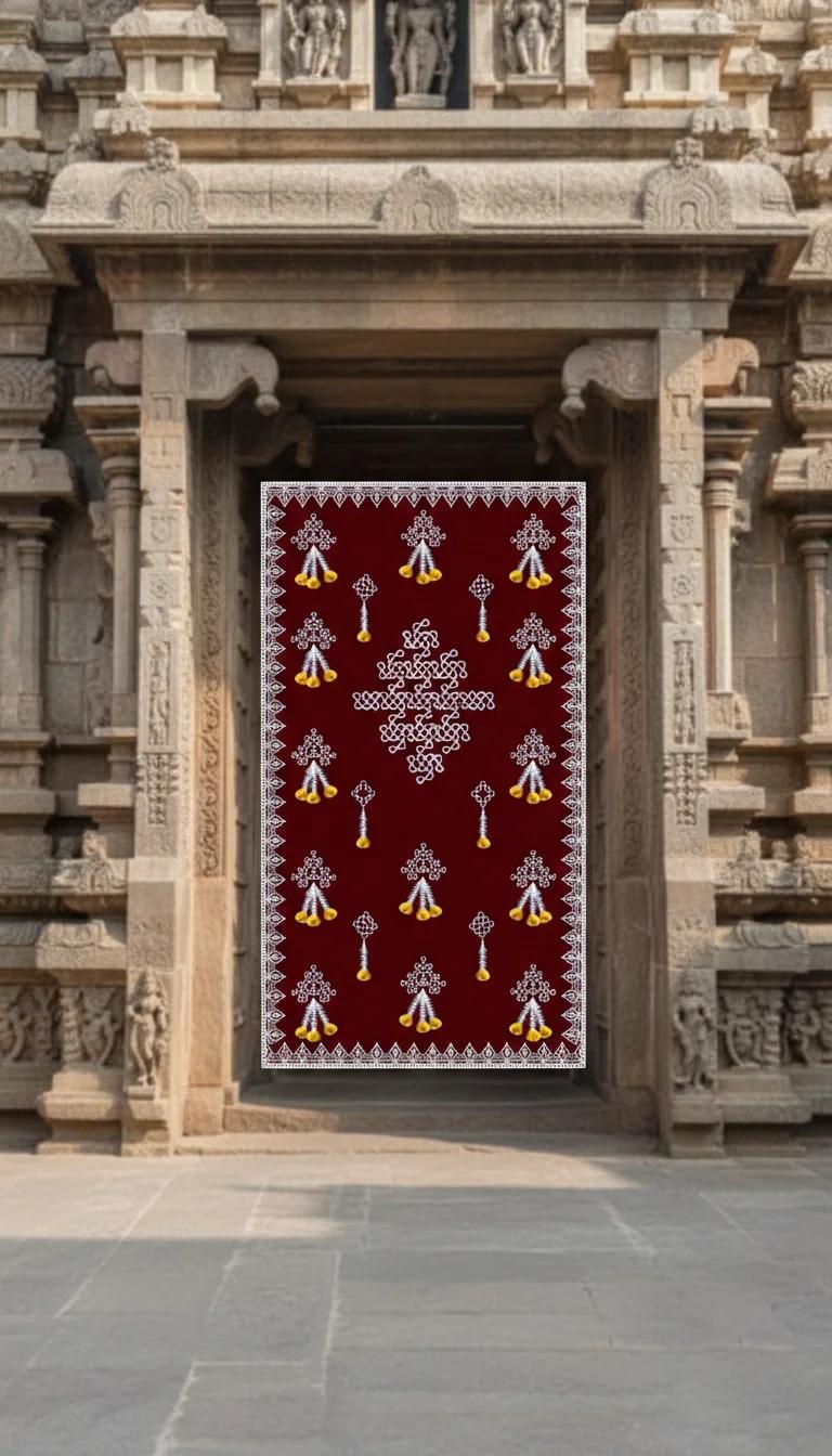 VPH Gift Store Chocolate Muggu Design with Floral Hanging Backdrop (5x8 Ft)