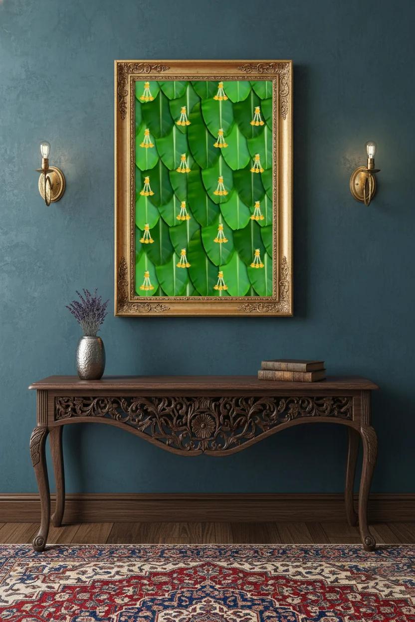 VPH Gift Store Banana Leaf Backdrop with Yellow Flowers for Festivals (5x8 Ft)