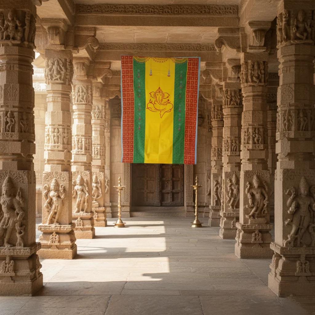 VPH Gift Store Ganesh and Banana Leaf Vertical Design Backdrop (5x8 Ft)