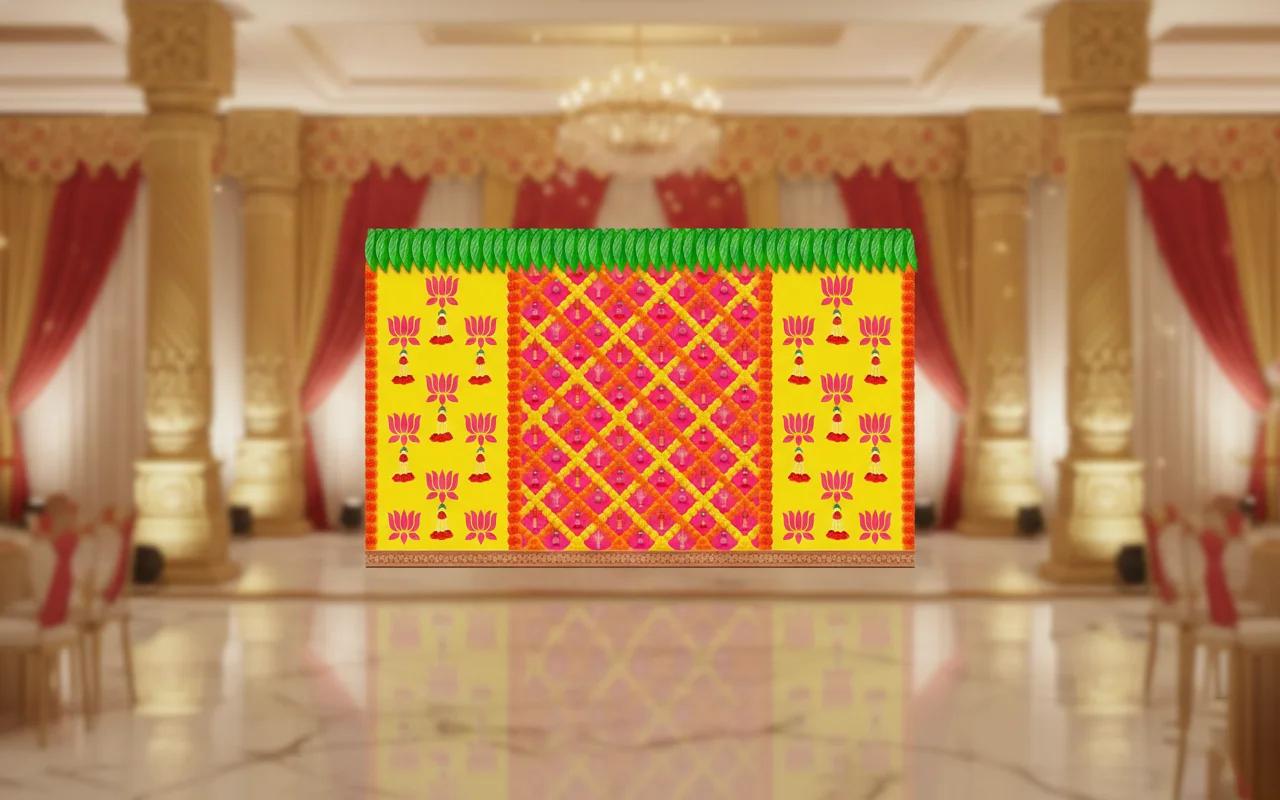 VPH Gift Store Lotus Flowers with Green Thoran on Yellow Backdrop (5x8 Ft)