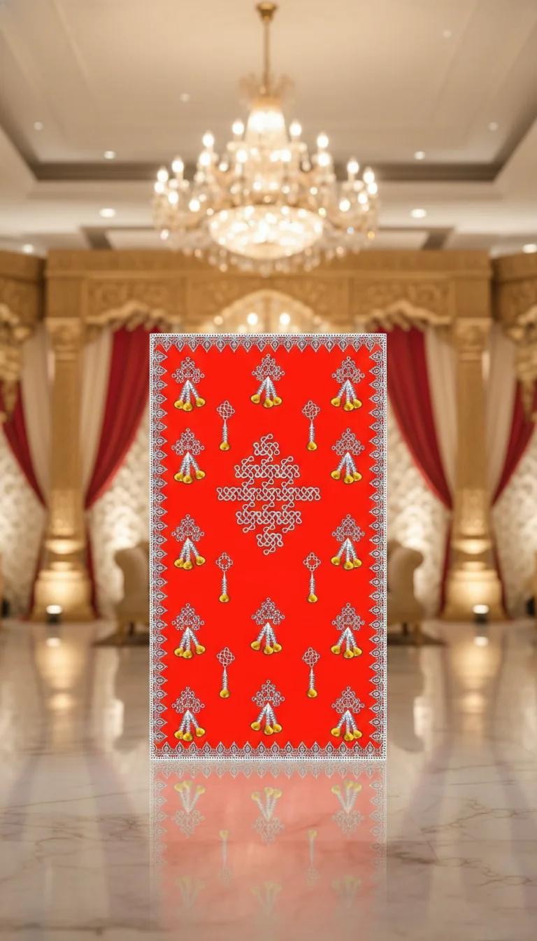 VPH Gift Store Flower Hanging Muggu Design on Red Backdrop (5x8 Ft)