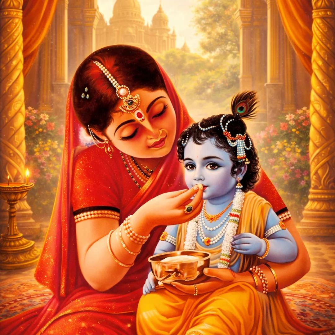 Sri Yagnaa Annaprasana Decoration Backdrop with Yashoda Krishna Design