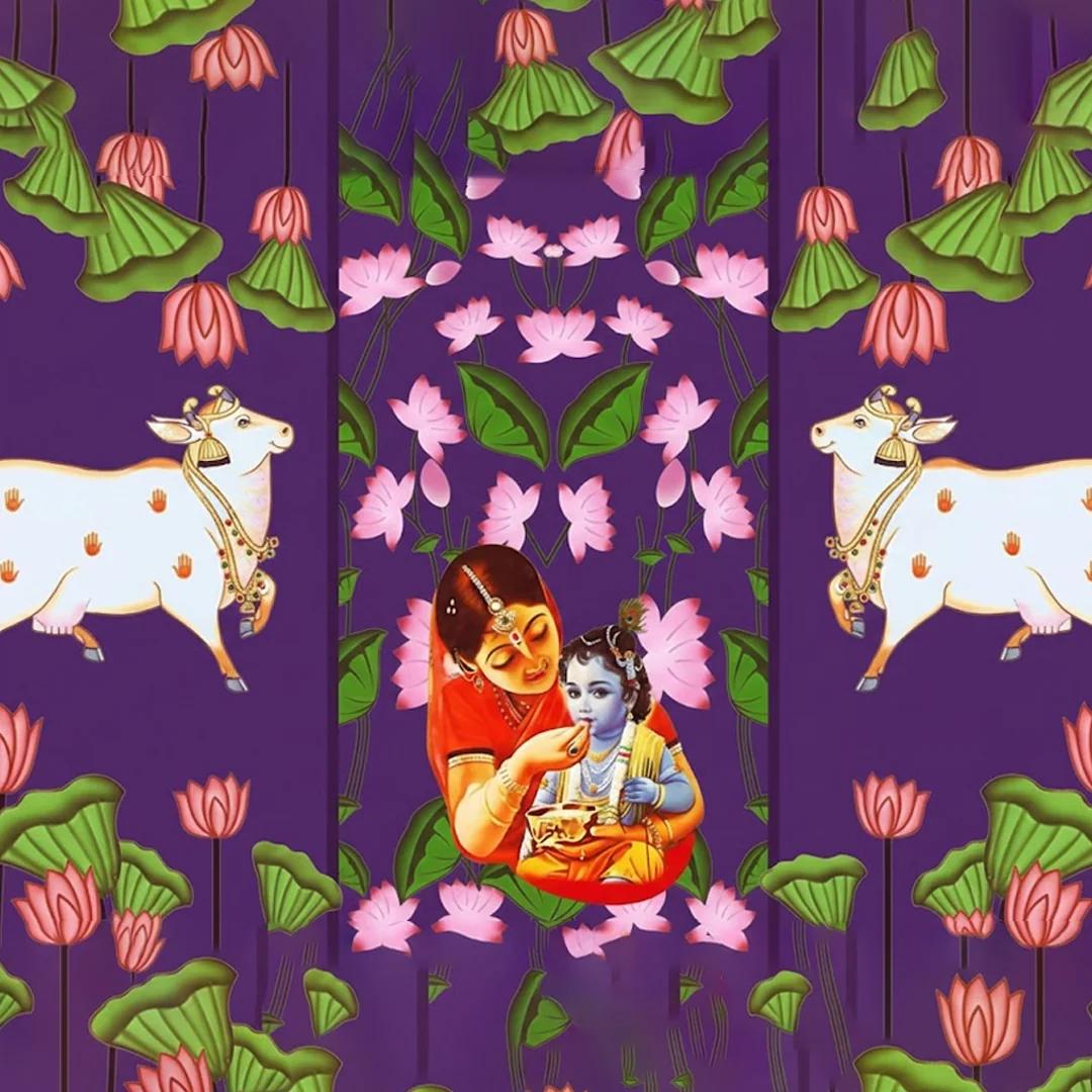 Sri Yagnaa Yashoda Krishna and Gomatha Design Backdrop for Weddings & Pooja Rooms