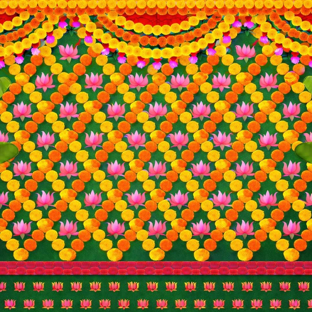 Sri Yagnaa Floral Marigold, Lotus & Banana Leaf Design Backdrop for Religious Ceremonies