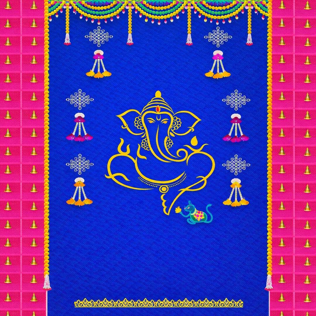 Sri Yagnaa Ganesh Backdrop with Bells Design (5x8 Ft) for Temple & Pooja Rooms
