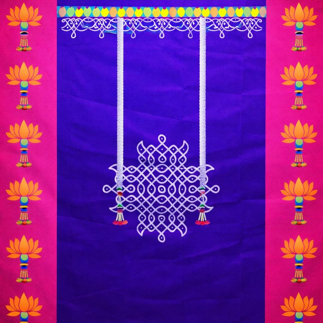 Sri Yagnaa Elegant Lotus & Muggu Design Backdrop (5x8 Ft) for Temple & Spiritual Décor
