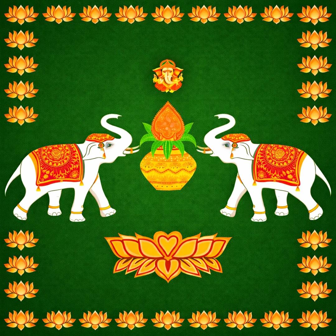 Sri Yagnaa Traditional Elephants Backdrop (8x5 Ft) for Wedding & Religious Events