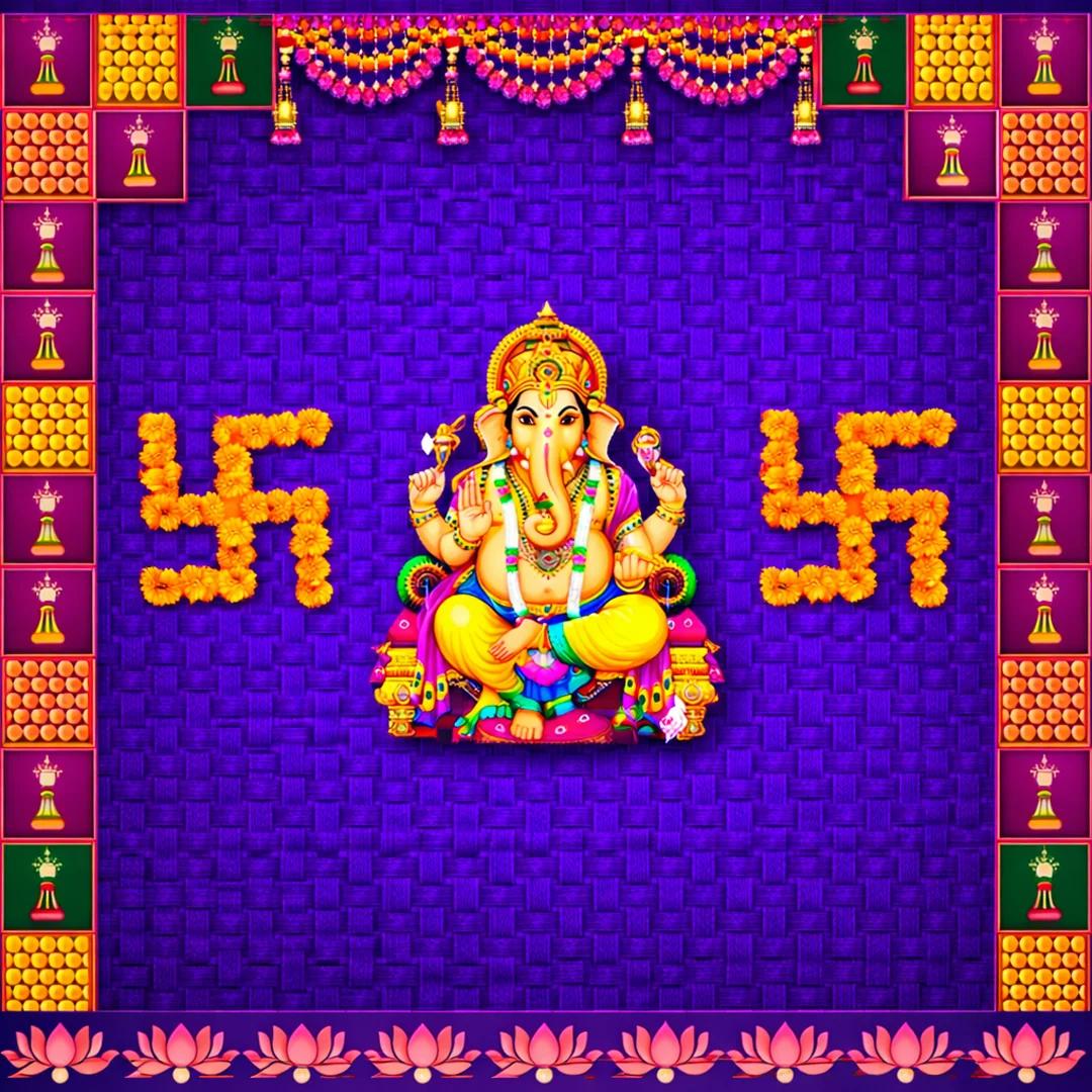 Sri Yagnaa Swastik Ganesh Decorative Backdrop (8x5 Ft) for Festivals & Poojas