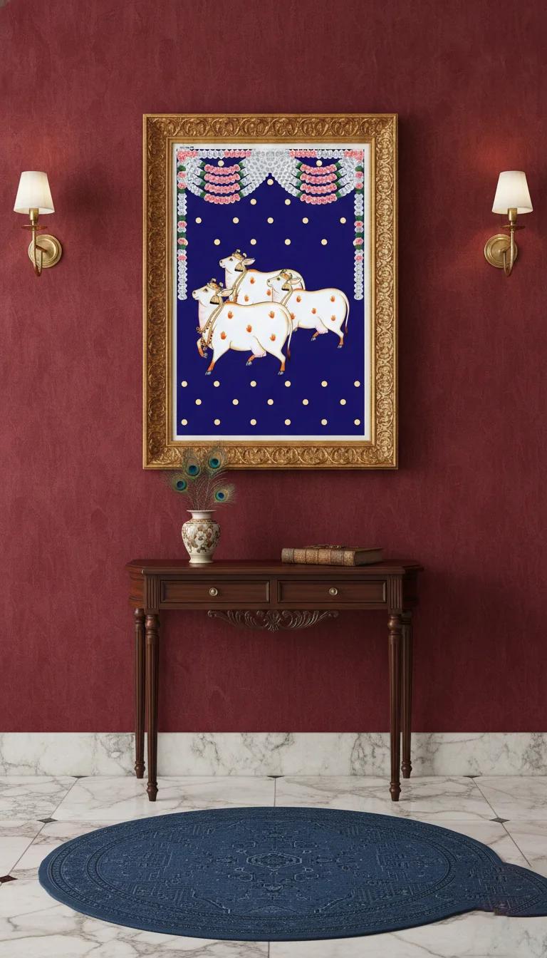 Sri Yagnaa Elegant Blue Gomatha Backdrop (5x8 Ft) for Pooja & Festivals