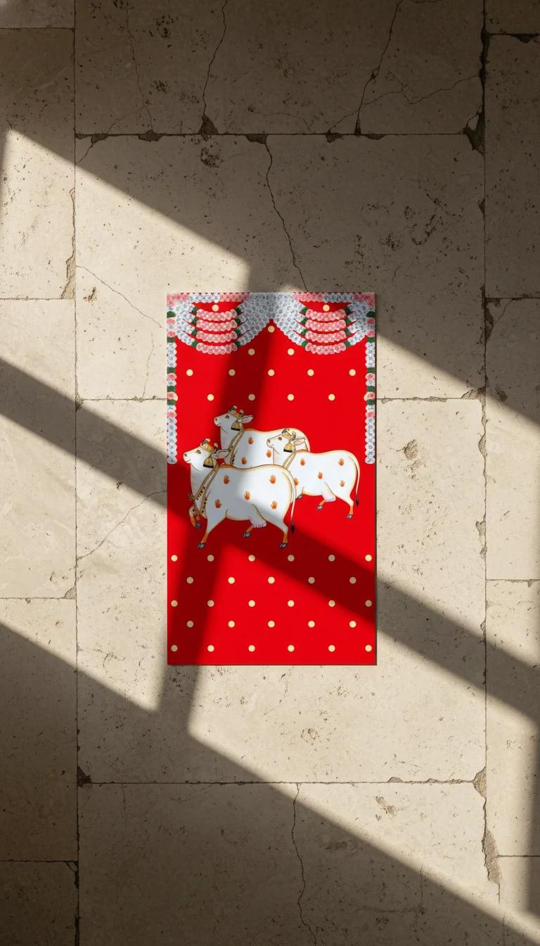 Sri Yagnaa Red Gomatha Design Backdrop (5x8 Ft) for Festivals & Poojas