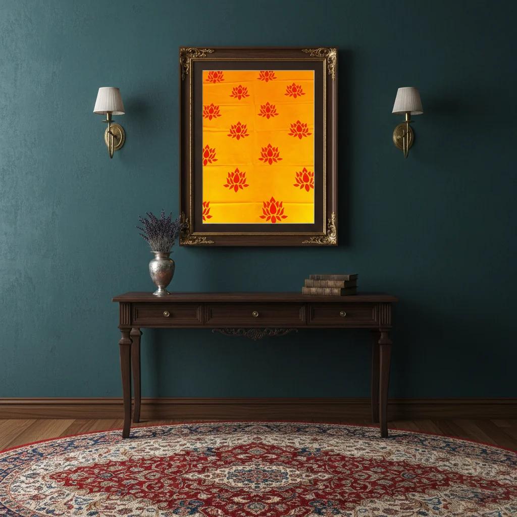 Sri Yagnaa Yellow Backdrop with Lotus Flower Design (5x8 Ft) for Festivals & Pooja