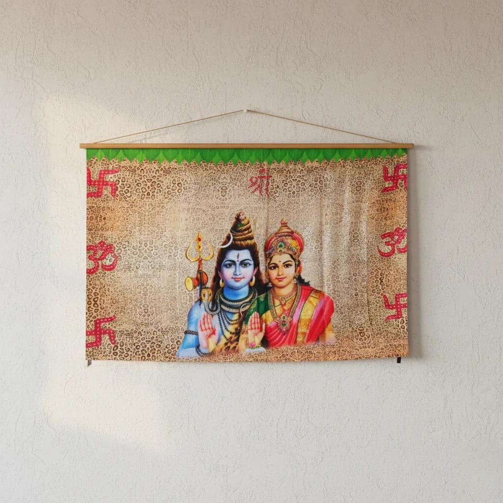 Sri Yagnaa Shiva Parvathi Design Backdrop (4x5 Ft) for Temple & Home Décor