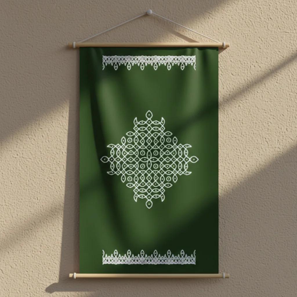 Sri Yagnaa Elegant Green Muggu Backdrop with Up & Down Design (5x8 Ft) for Pooja