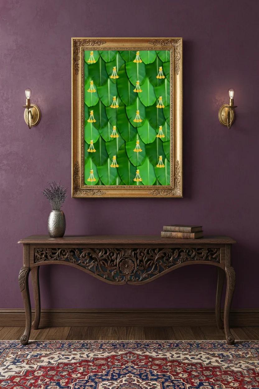 Sri Yagnaa Big Banana Leaf with Yellow Flower Hangings (5x8 Ft) for Home & Event Décor