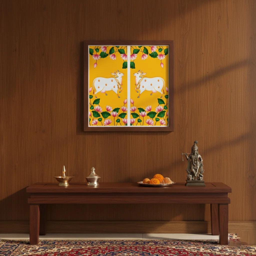 Sri Yagnaa Gomatha Yellow Backdrop Set of 2 (5x8 Ft) for Spiritual & Temple Use