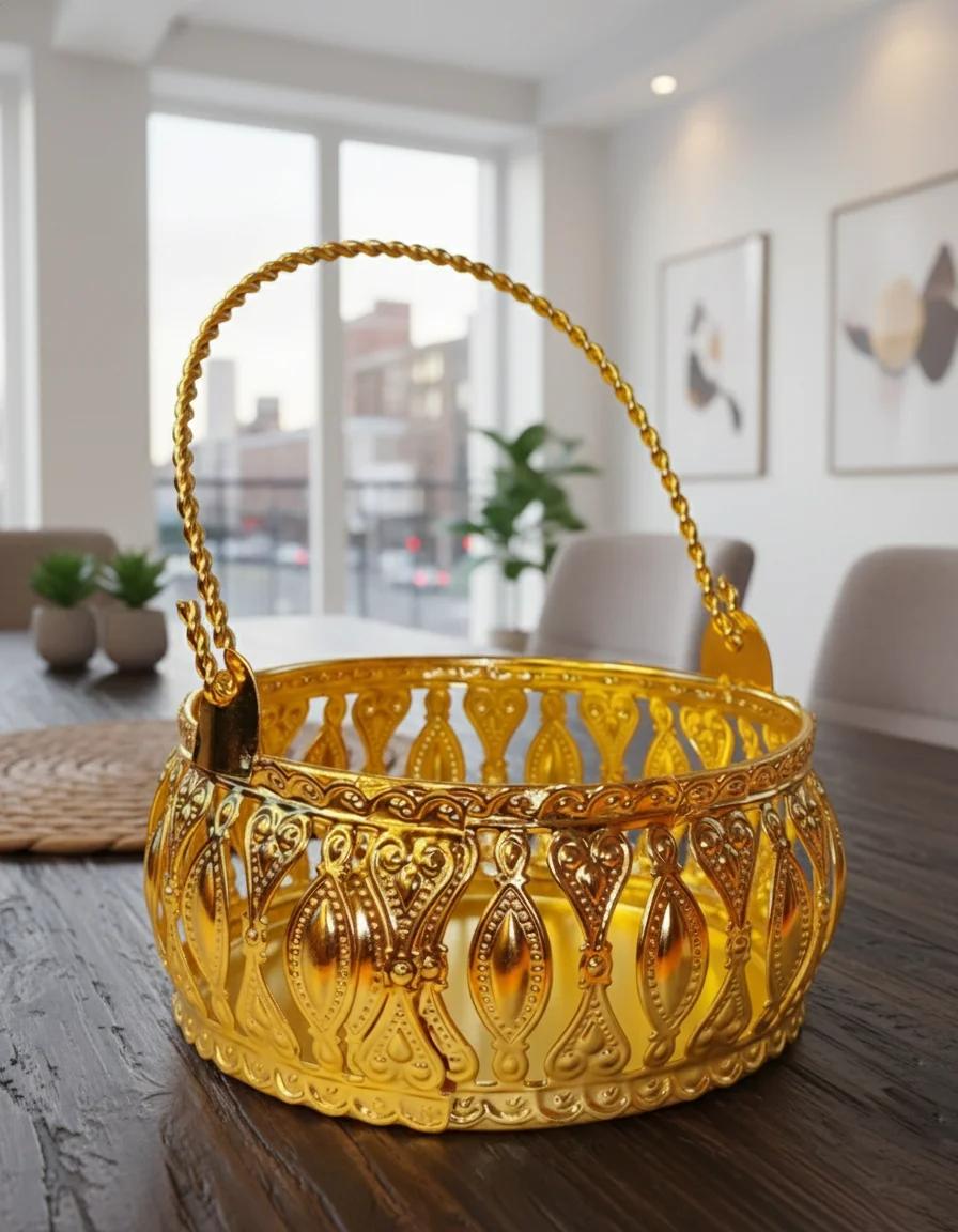 Sri Yagnaa Elegant Gold Flower Basket for Pooja & Festival Decor