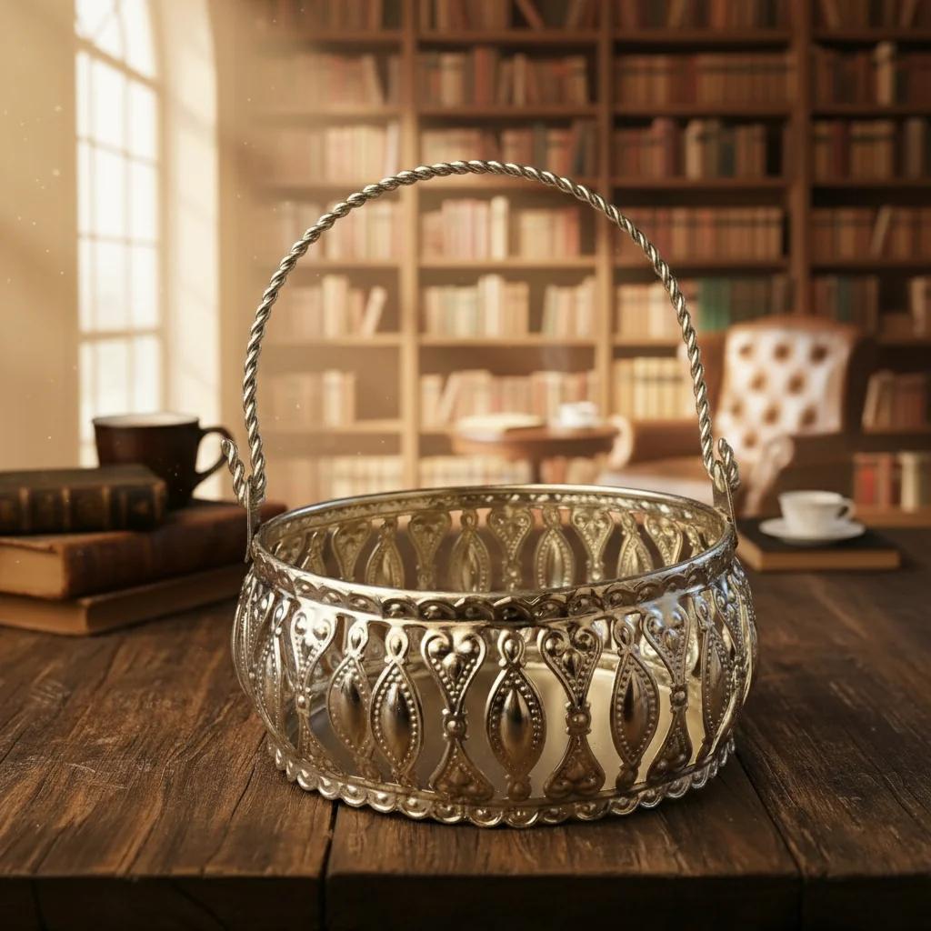 Sri Yagnaa Elegant Silver Flower Basket for Pooja & Home Temple Decor