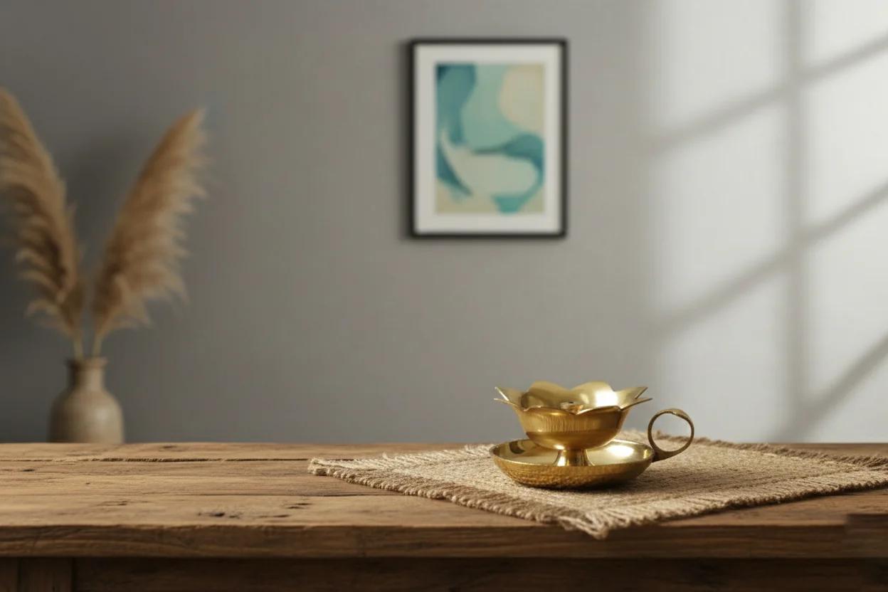 Sri Yagnaa Traditional Brass Diya with Handle for Temple Pooja & Rituals