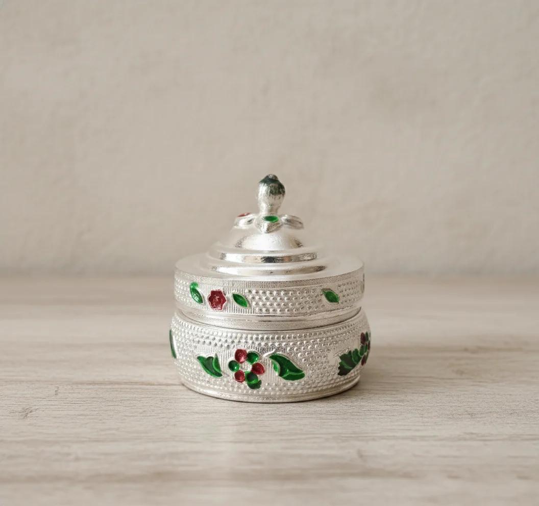 Sri Yagnaa Elegant German Silver Kumkuma Barini for Pooja Offerings