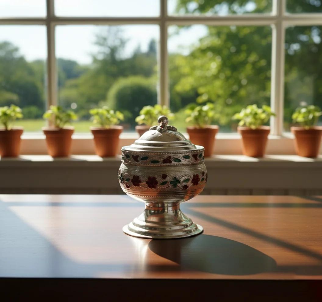 Sri Yagnaa German Silver Kumkuma Barini for Pooja & Home Temple Decor