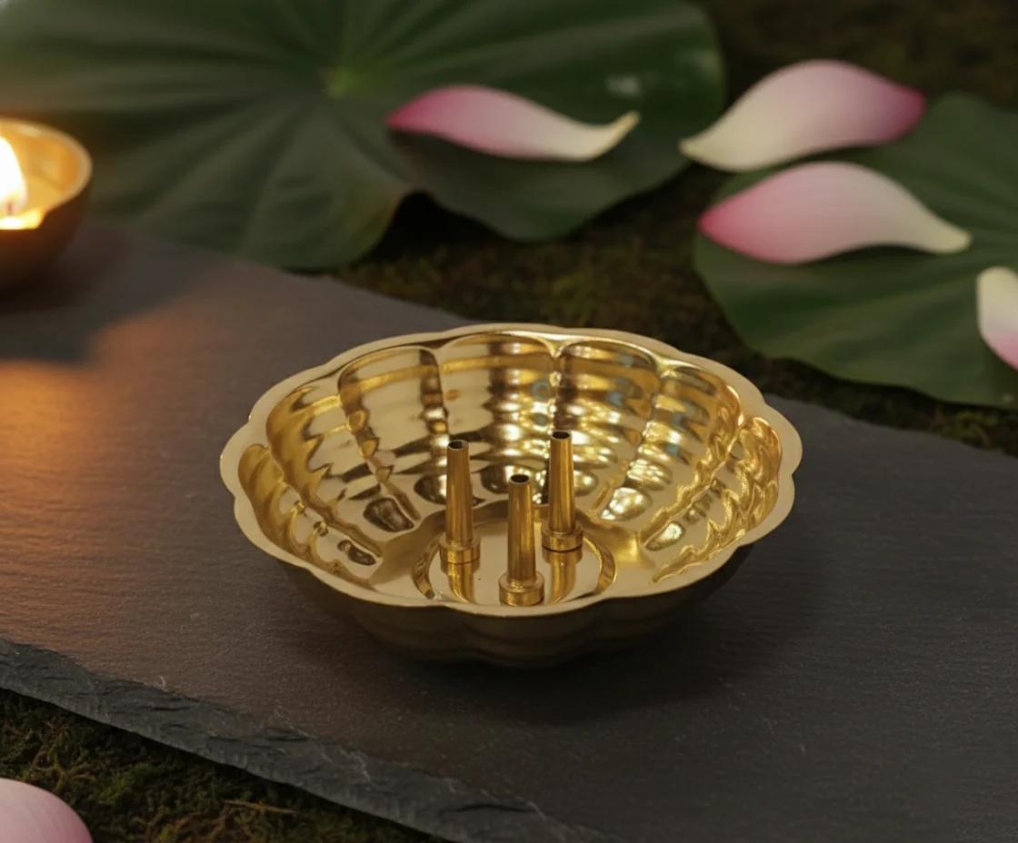 VPH Gift Store Elegant Agarbathi Bowl for Temple Pooja & Spiritual Lighting