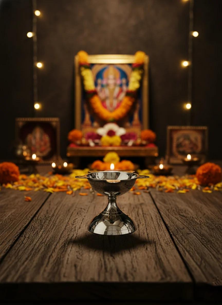 VPH Gift Store Elegant Brass 5 Star Diya Size 0 for Temple Pooja & Rituals