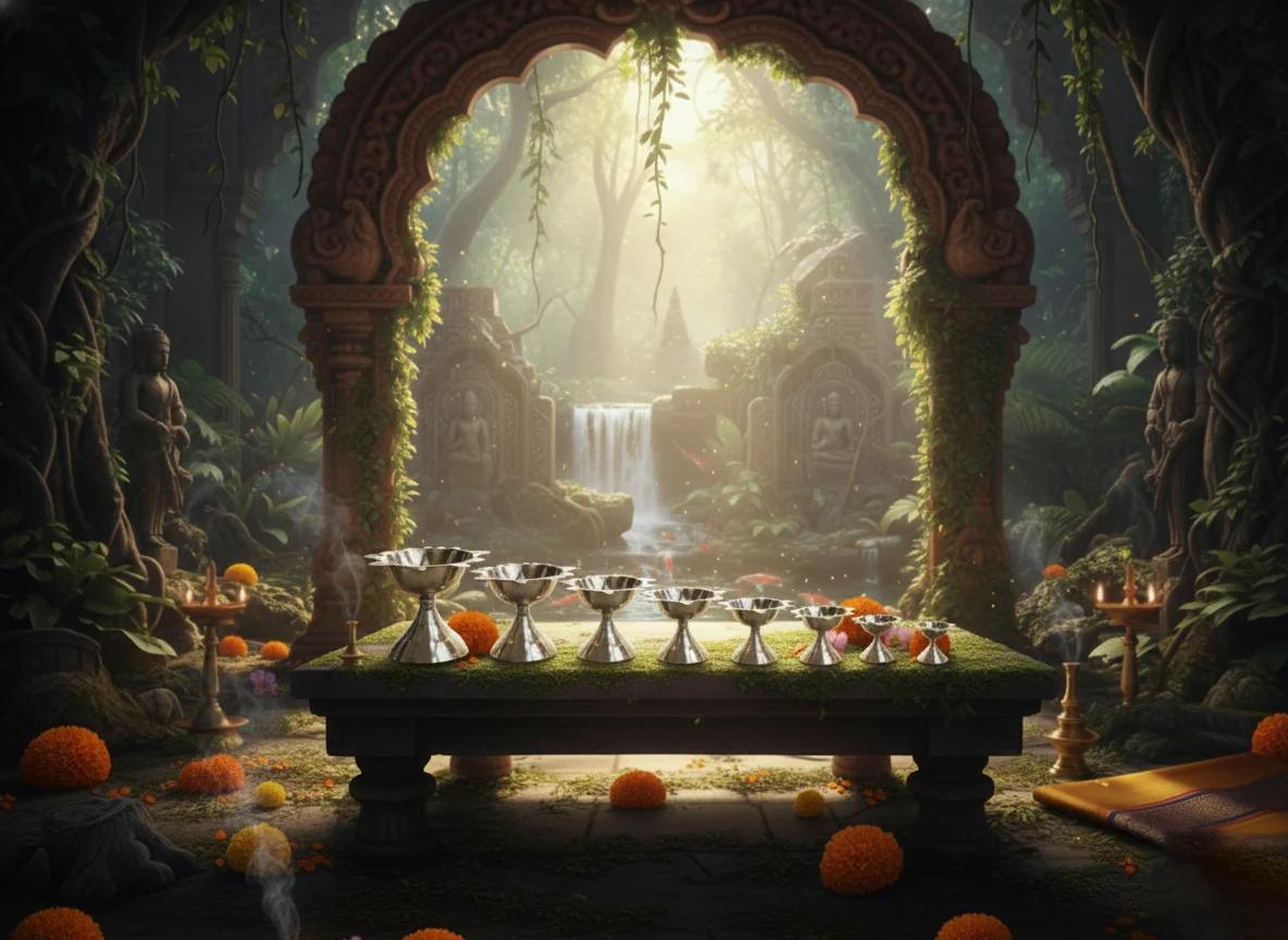 VPH Gift Store Premium Brass 5 Star Diya Size 3 for Temple Pooja & Rituals