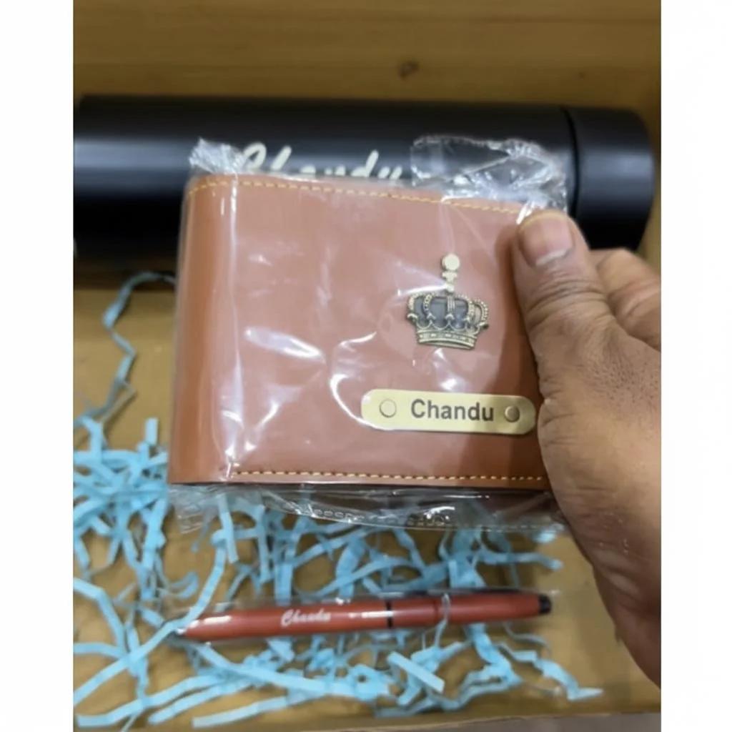 Stylish Gift Set for Him with Personalized Wallet and Bottle